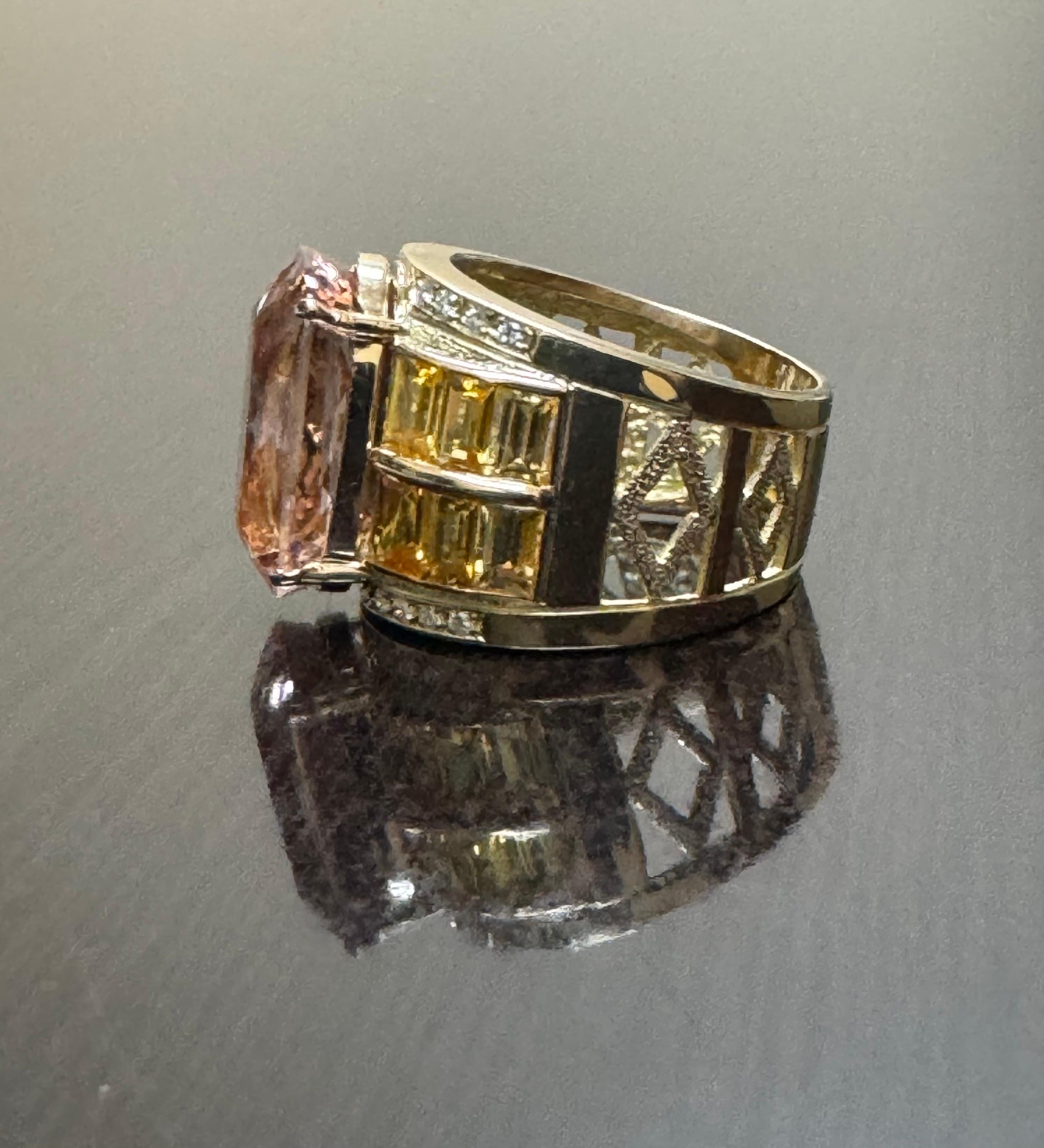 Anillo de cóctel Allison Kaufman de oro amarillo de 18 quilates y 15,60 quilates de Morganita talla cojín en venta 3