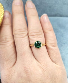 11K Yellow Gold 1.57 Carat Tsavorite Garnet Floating Bezel Set Solitaire Ring