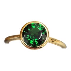18K Yellow Gold 1.57 Carat Tsavorite Garnet Floating Bezel Set Solitaire Ring