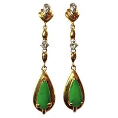18K Yellow Gold 1.6 Carat Emerald .11 Carat Diamond Drop Earrings