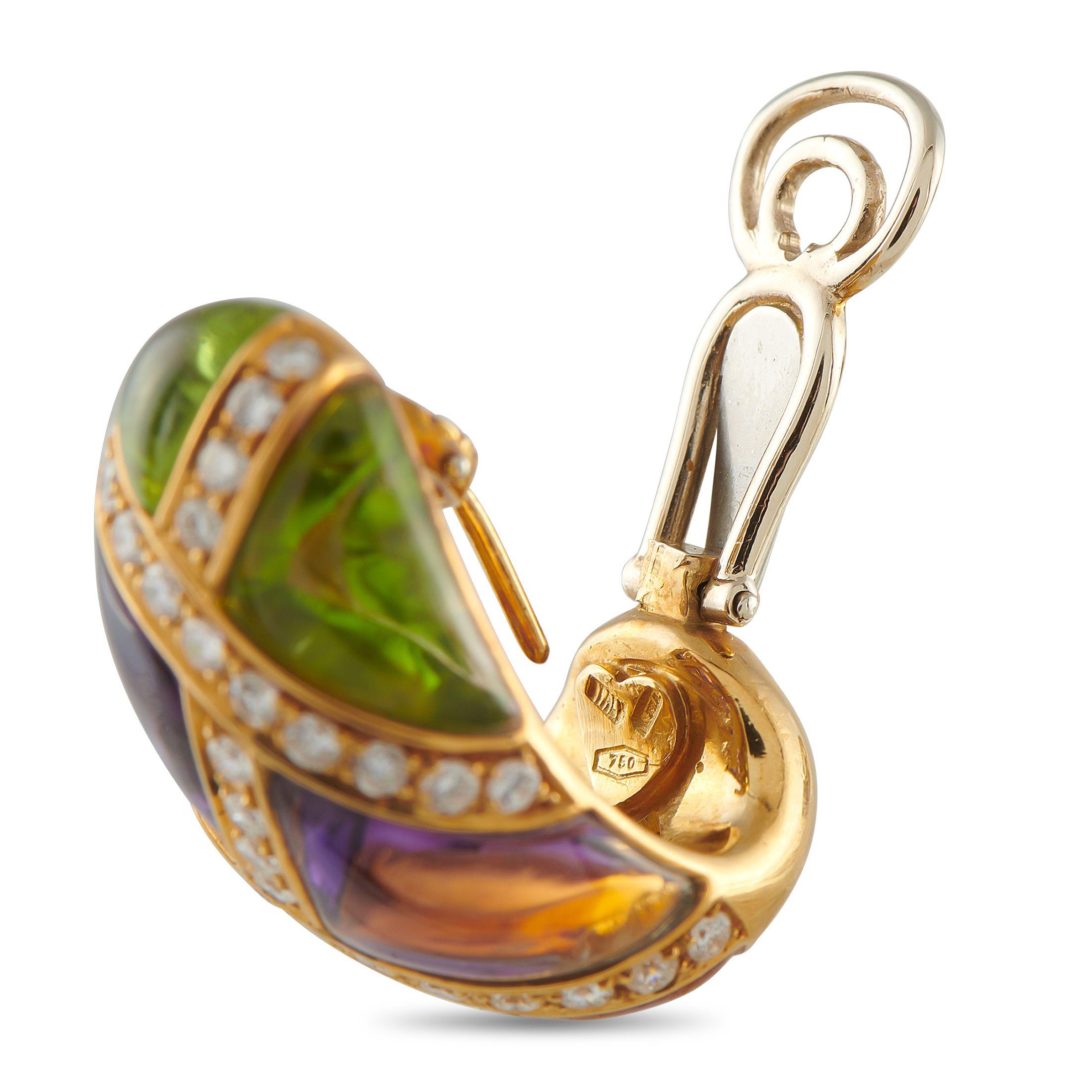 Taille ronde Boucles d'oreilles en or jaune 18K 1.60ct diamant, améthyste, citrine, péridot MF09-070125 en vente