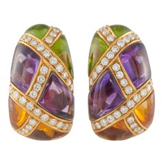 18K Yellow Gold 1.60ct Diamond, Amethyst, Citrine, Peridot Earrings MF09-070125