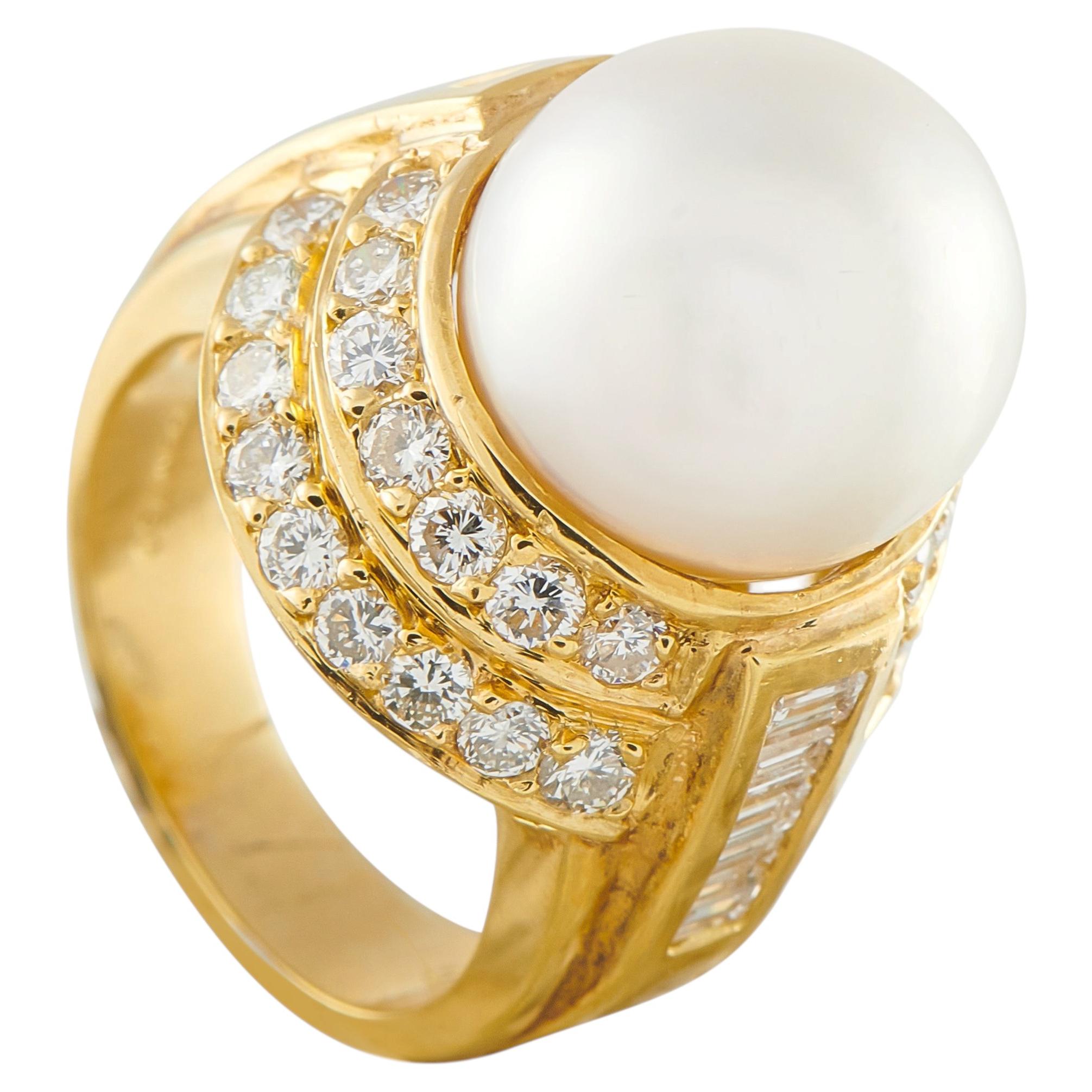 18K Yellow Gold 1.60ct Diamond and Pearl Ring MF33-050126
