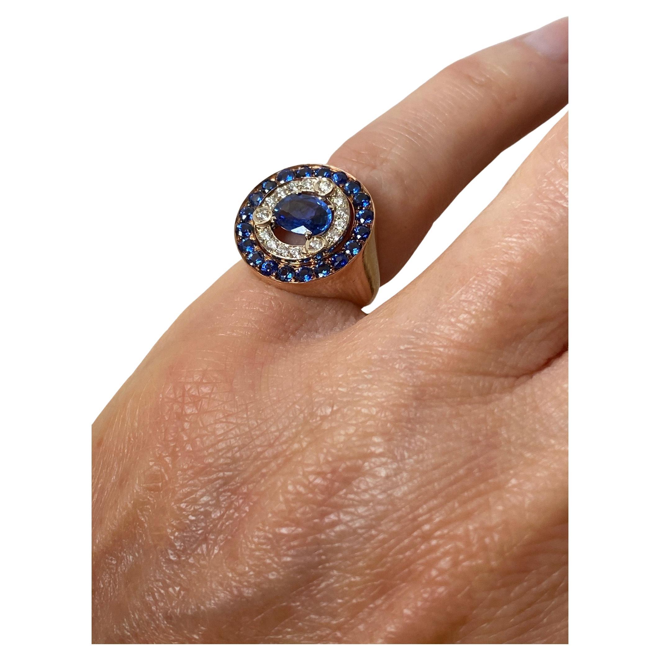 Anello di classe in oro giallo 18 carati da 1,62 carati con zaffiri bianchi e diamanti a forma di stella in vendita 10
