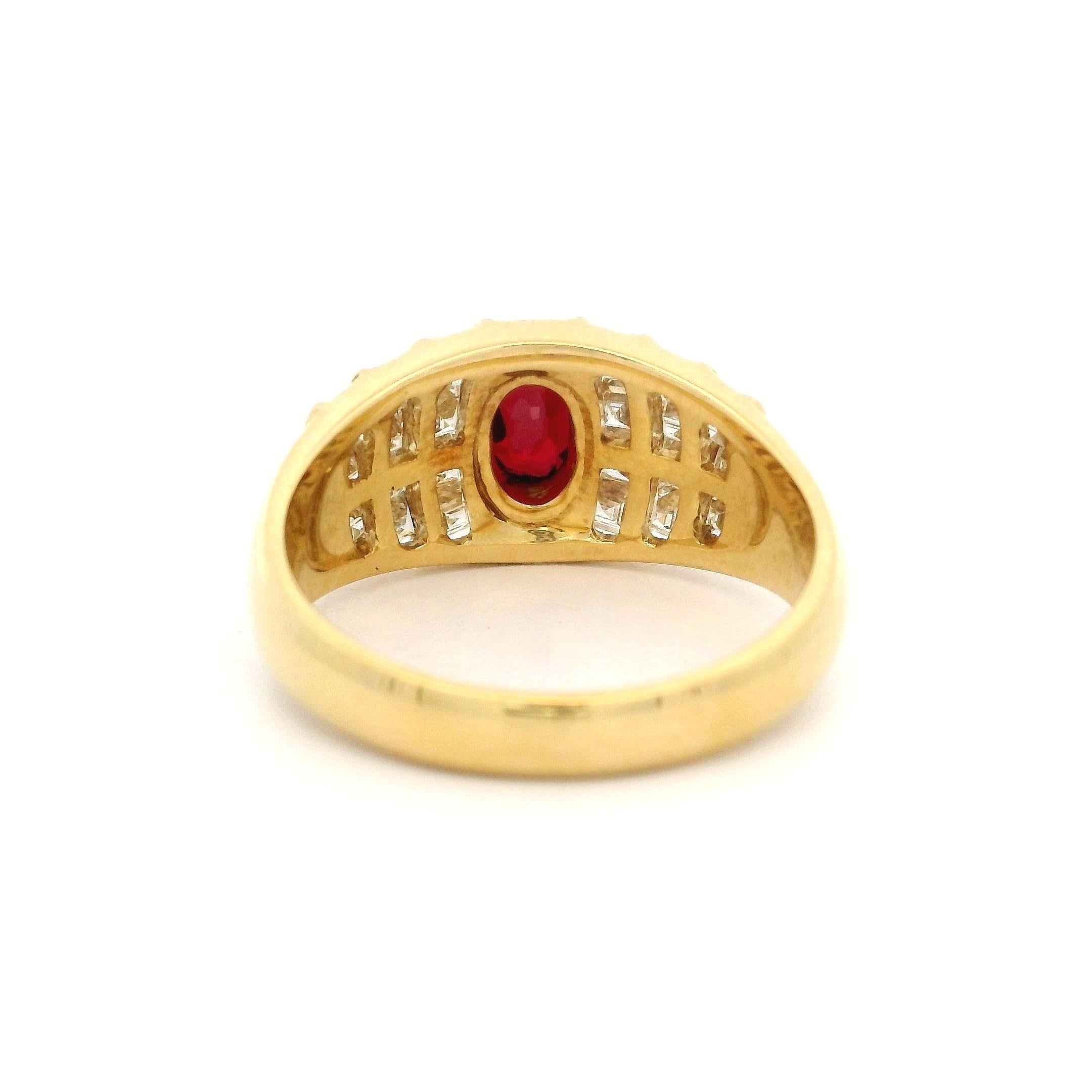 18k Yellow Gold 1.65ctw Oval Ruby & Diamond 9.1mm Wide Cocktail Band Ring In Excellent Condition For Sale In Montclair, NJ