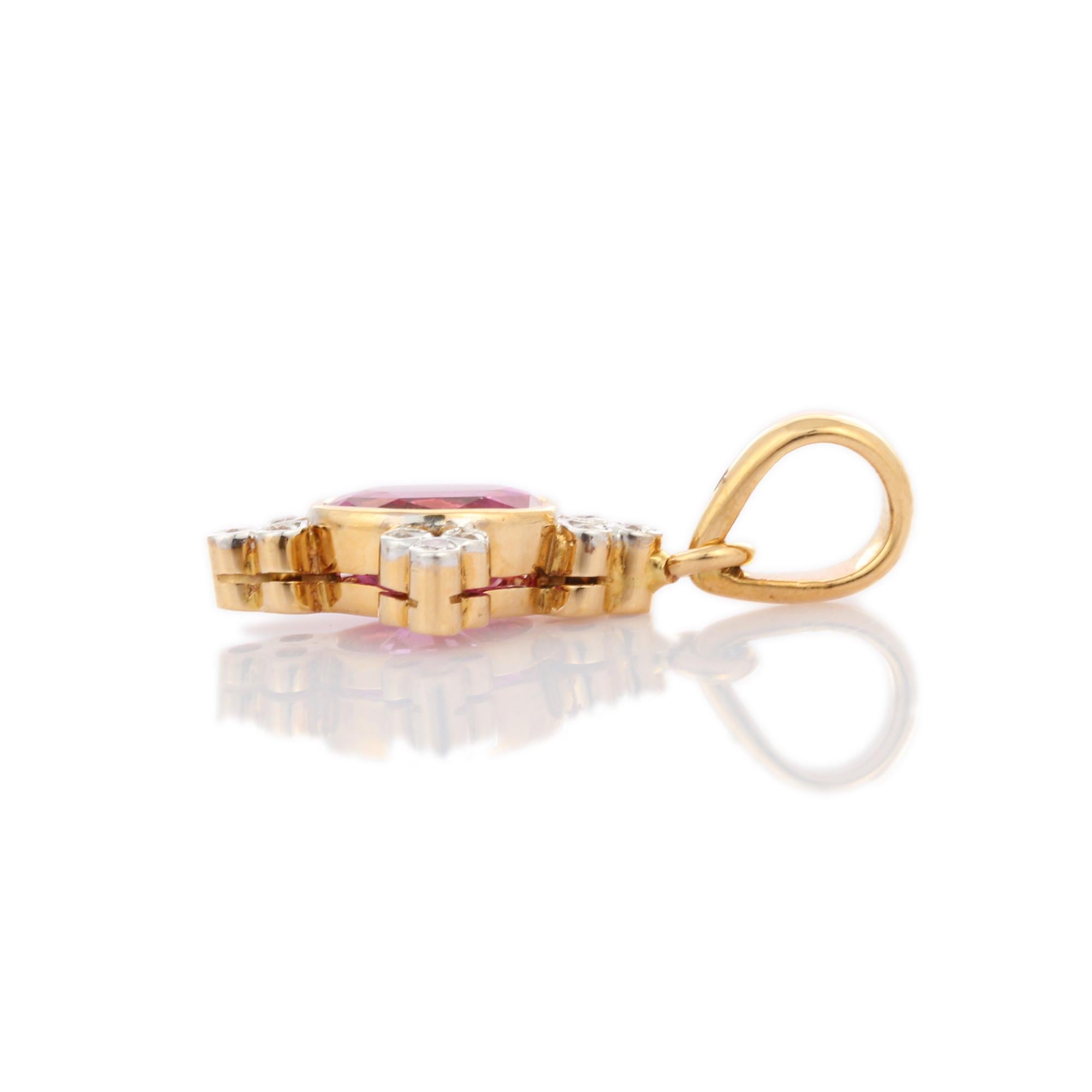 Taille ovale Collier pendentif croix en or jaune 18 carats avec saphir rose 1,77 carat et diamants de tous les jours en vente