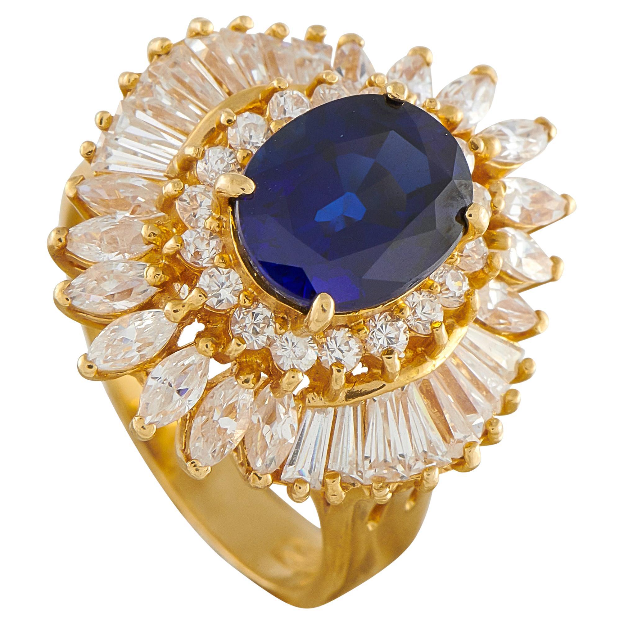 18K Yellow Gold 1.68ct Diamond and Sapphire Ring MF12-022426 For Sale
