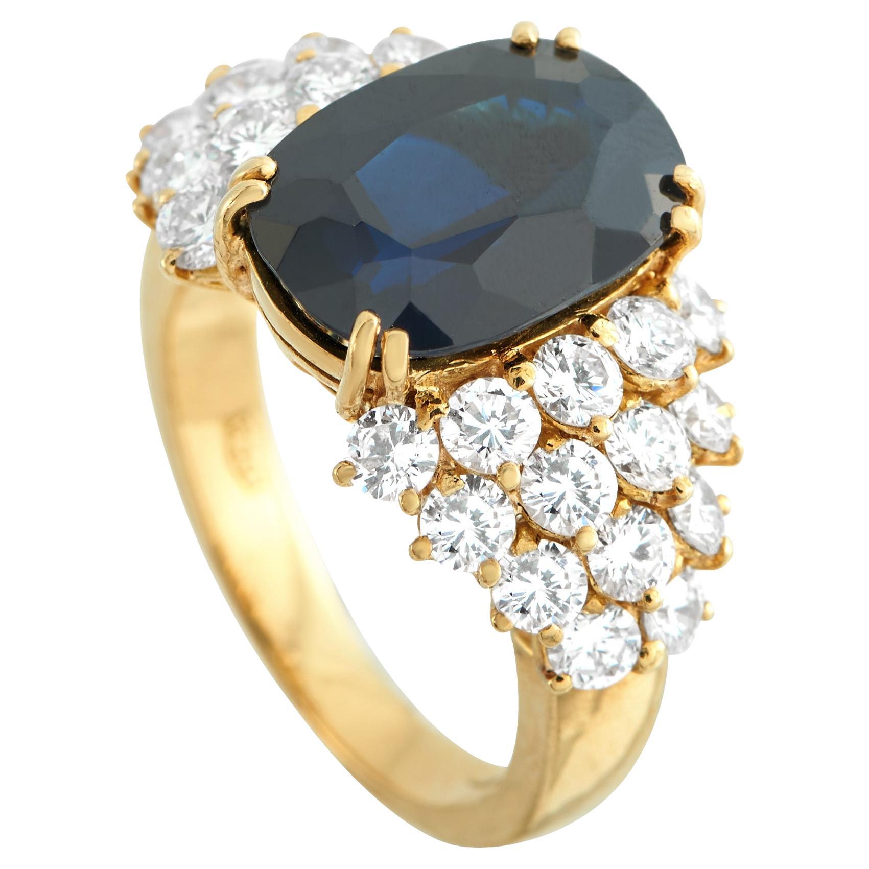 18K Yellow Gold 1.68ct Diamond and Sapphire Ring MF27-020626 For Sale