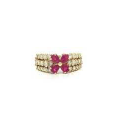 18k Yellow Gold 1.68ctw Pear Cut Ruby Diamond Shoulders Butterfly Look Band Ring