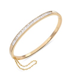 18K Yellow Gold 1.68tcw Diamond Baguette Hinged Bangle Bracelet