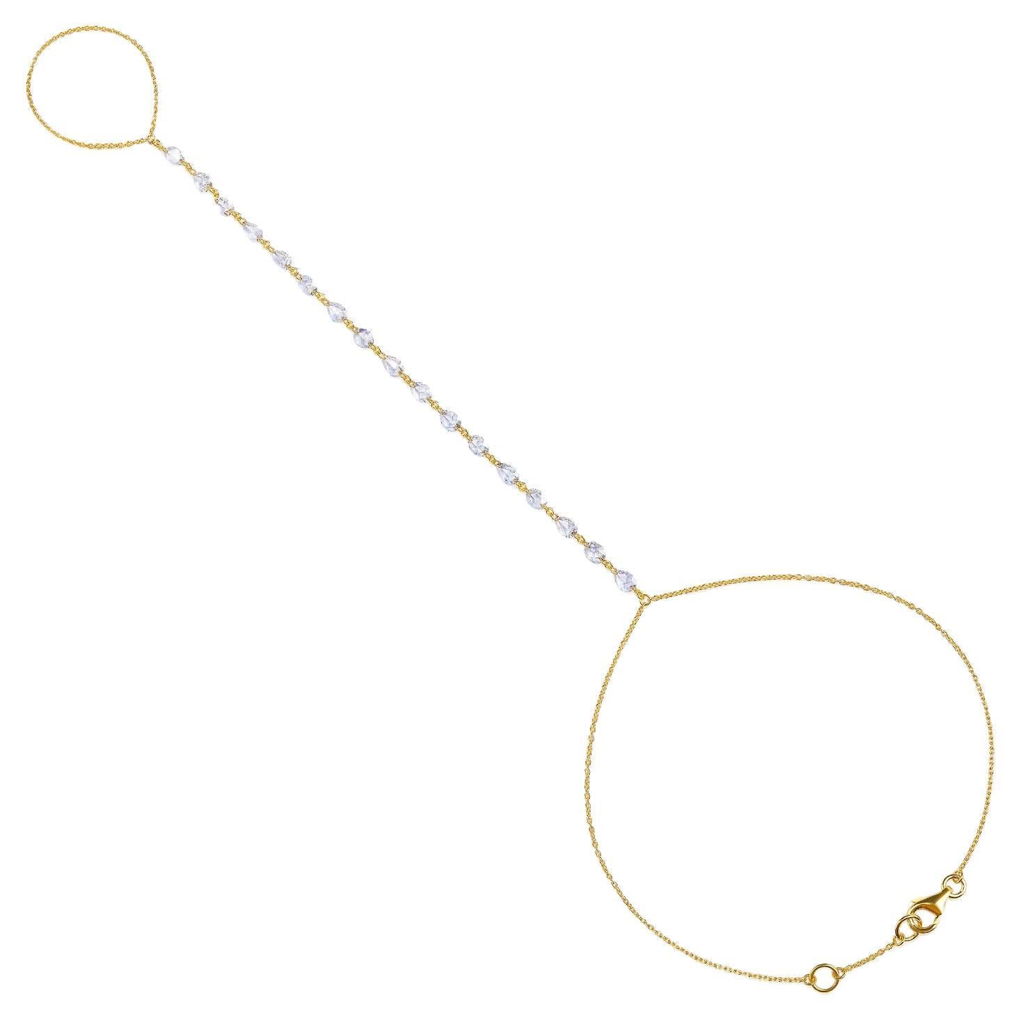 Pulsera Cadena Oro 14K Forma Pera 17 Diamantes