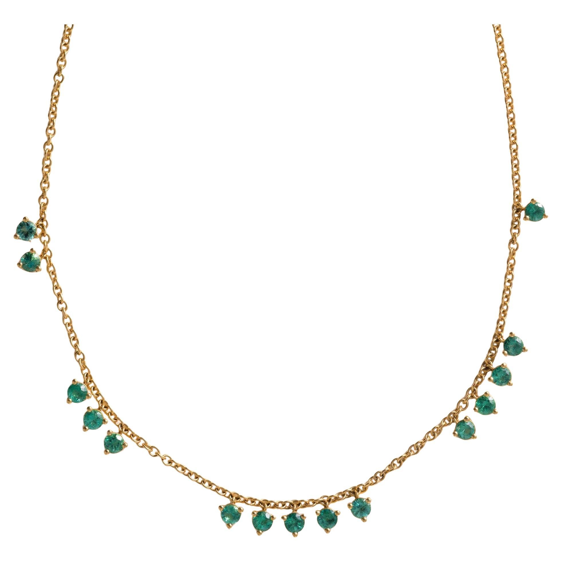 18K Yellow Gold 1.70 Carats Green Emerald Dangle Necklace