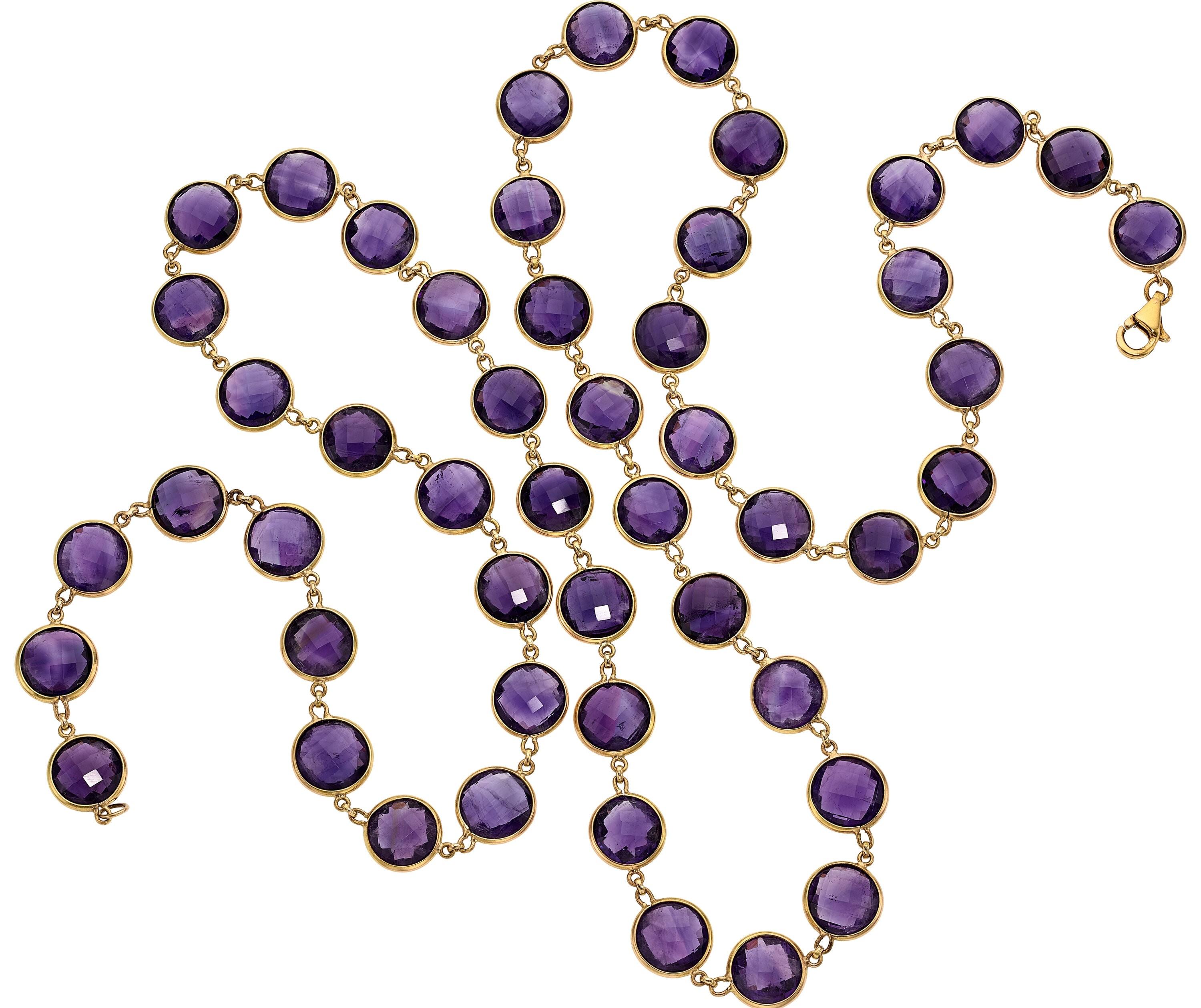 Features 46 Double-Cabochon Amethyst Gems
Gross Carat Weight: 170 carats
Length: 38