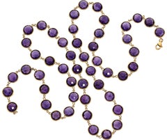 18k Yellow Gold 170ct Double-Cabochon Amethyst Long Necklace 38" 81.30 grams