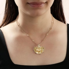 18K Gelbgold 1,73ct Diamant Ruffle Medallion Kette Anhänger Halskette