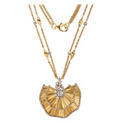 18K Gelbgold 1,73ct Diamant Ruffle Medallion Kette Anhänger Halskette