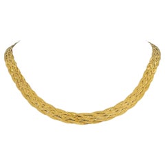 18k Yellow Gold 17.3g Braided Five Strand Herringbone Link Necklace Italy 18"