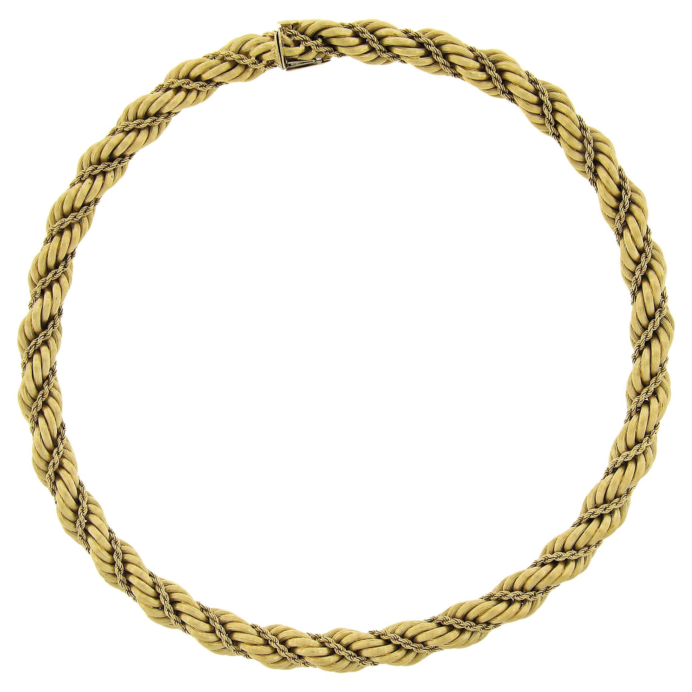 18K Yellow Gold 17.5" 10.3mm Wide Textured Wrapped Rope Link Chain Necklace For Sale