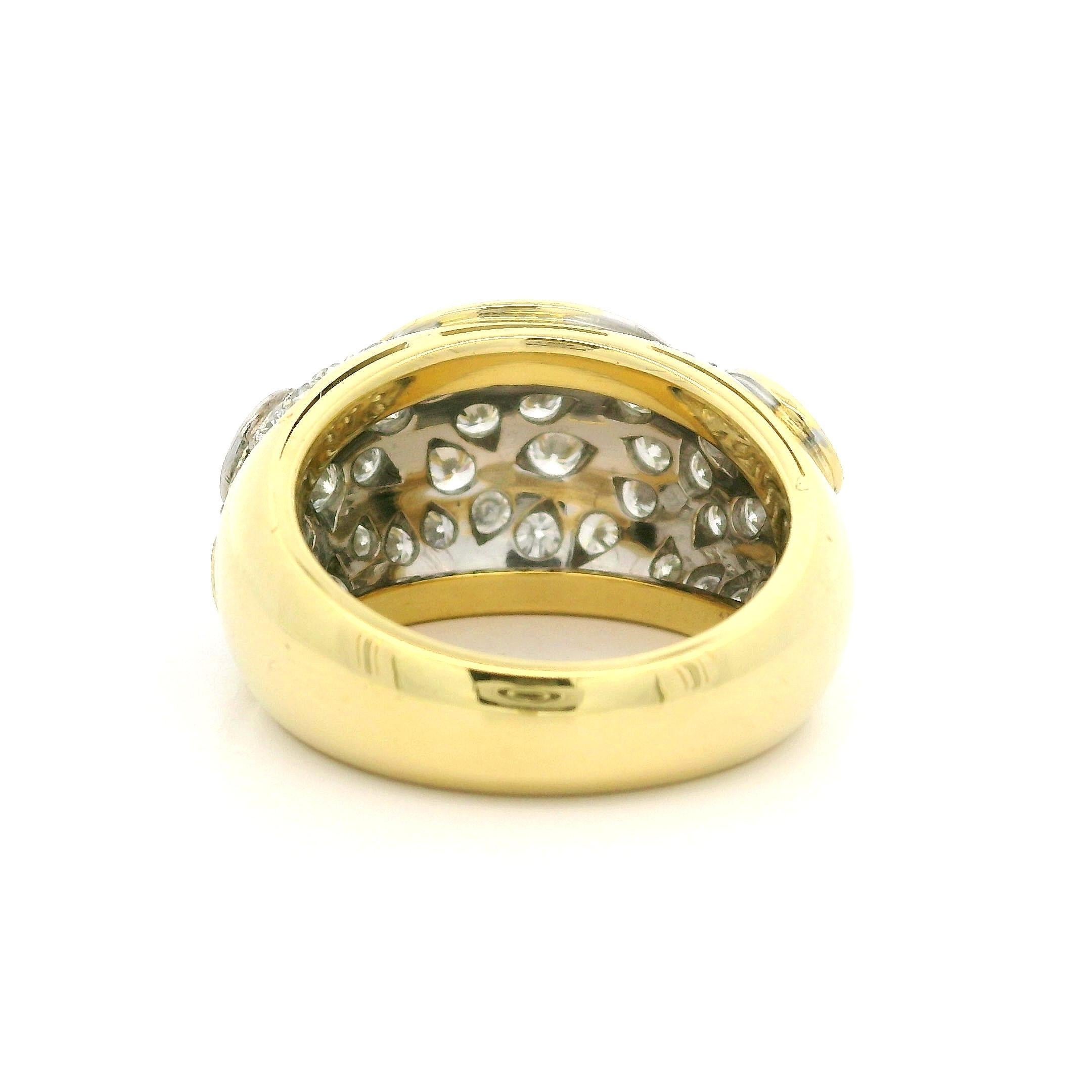 Anillo de oro amarillo de 18 quilates de 1,75 quilates de diamantes brillantes con pavé, con cúpula en forma de nube y remolino ancho en venta 8