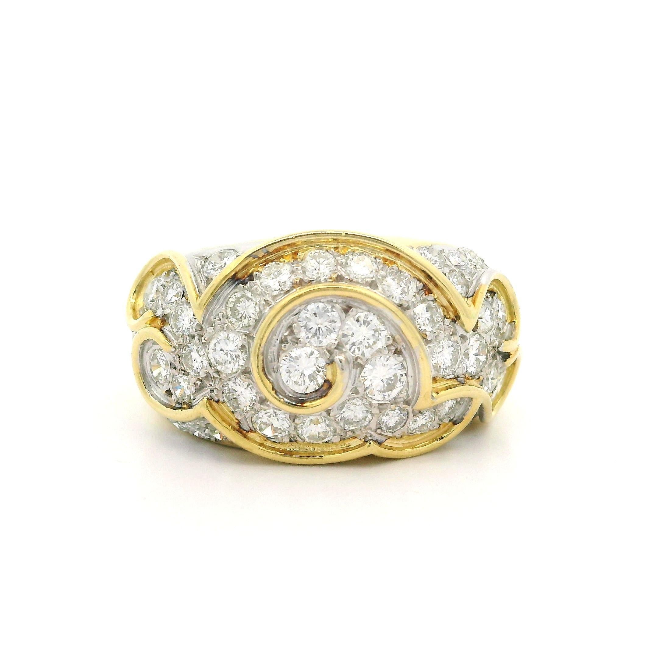 18k Yellow Gold 1.75ctw Brilliant Diamond Pave Wide Swirl Cloud Domed Band Ring