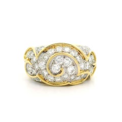 18k Yellow Gold 1.75ctw Brilliant Diamond Pave Wide Swirl Cloud Domed Band Ring