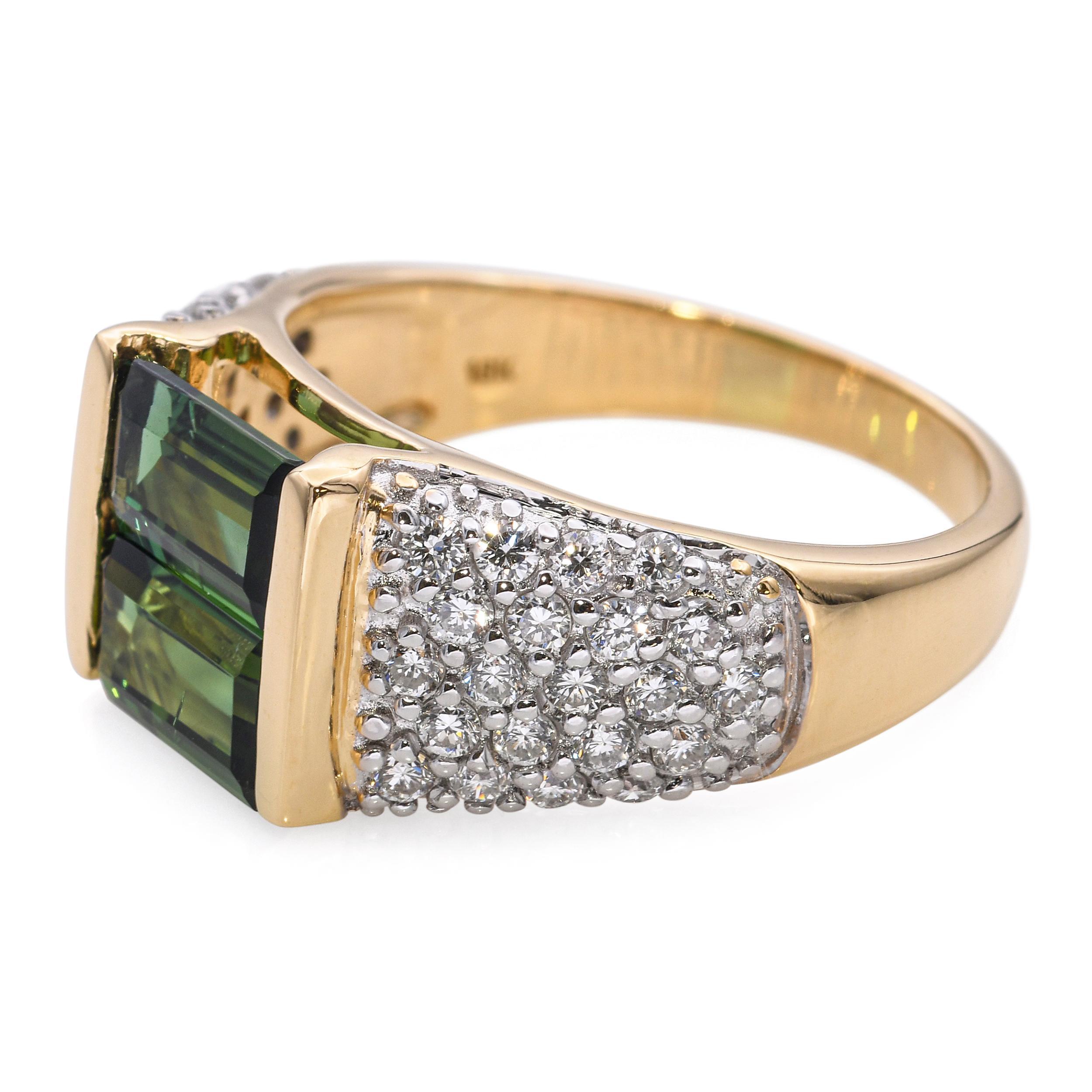 Bague en or jaune 18k 1.75tcw Tourmaline et diamant Bon état - En vente à New York, NY