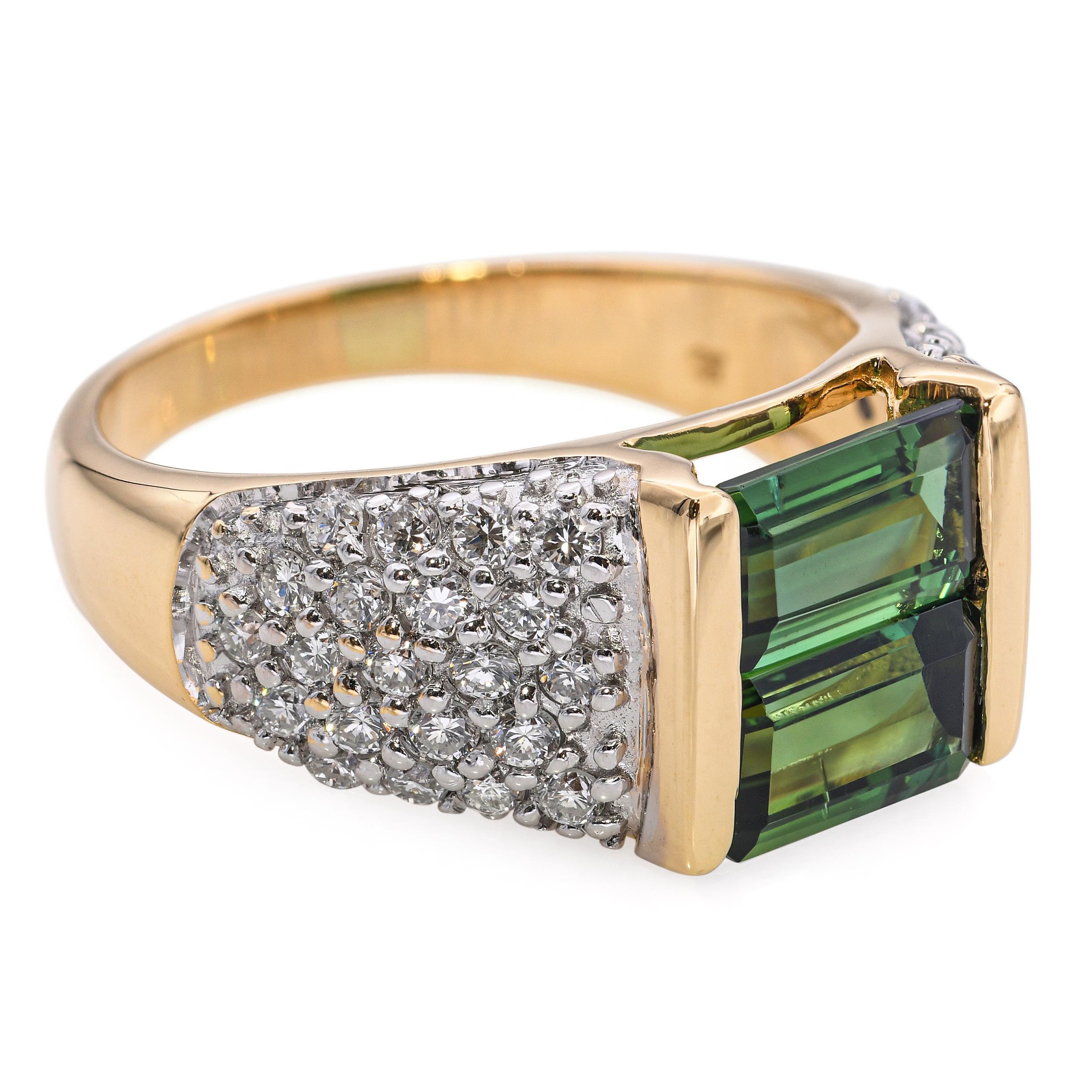Bague en or jaune 18k 1.75tcw Tourmaline et diamant en vente 1