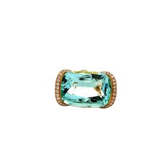 18k Yellow Gold 17.68ct Cushion Cut Aquamarine Halo Cocktail Ring