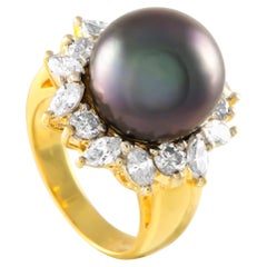 18K Yellow Gold 1.76ct Diamond and Tahitian Pearl Ring