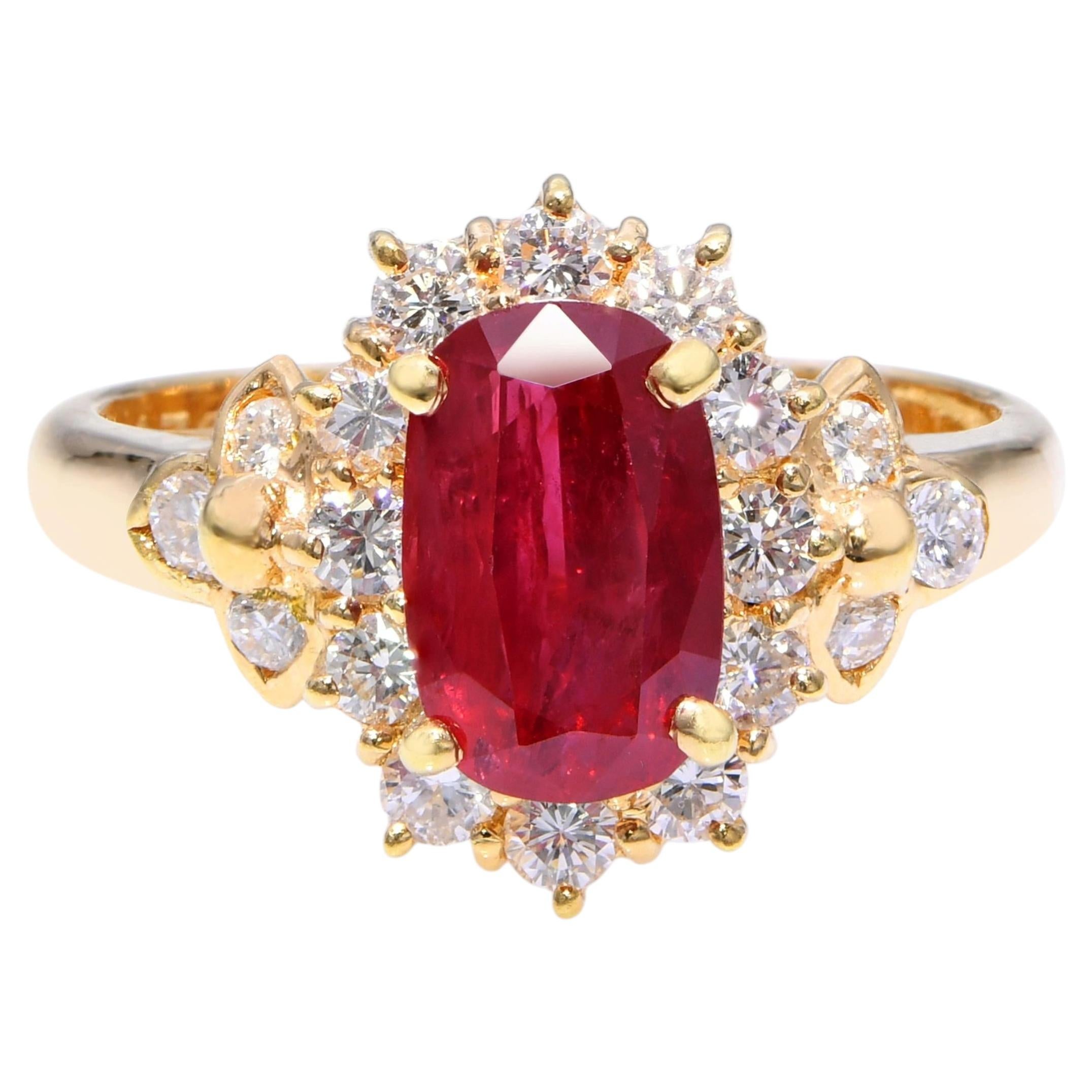 18k Yellow Gold 1.79ct Mozambique Ruby & Diamond Ring