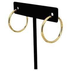 Pendientes de aro de oro amarillo de 18 quilates 1,7 g, corte diamante grabado, 1", para mujer