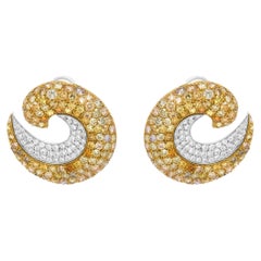 18K Yellow Gold 18.0 Carat Mixed Fancy Color Diamond Double Swirl Hoop Earrings