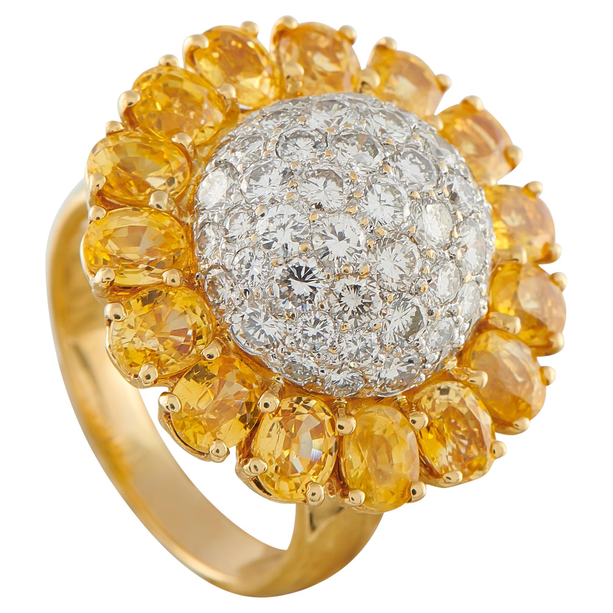 18K Gelbgold 1,80ct Diamant und Saphir Sonnenblume Ring MF20-021826 im Angebot
