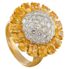 18K Yellow Gold 1.80ct Diamond and Sapphire Sunflower Ring MF20-021826
