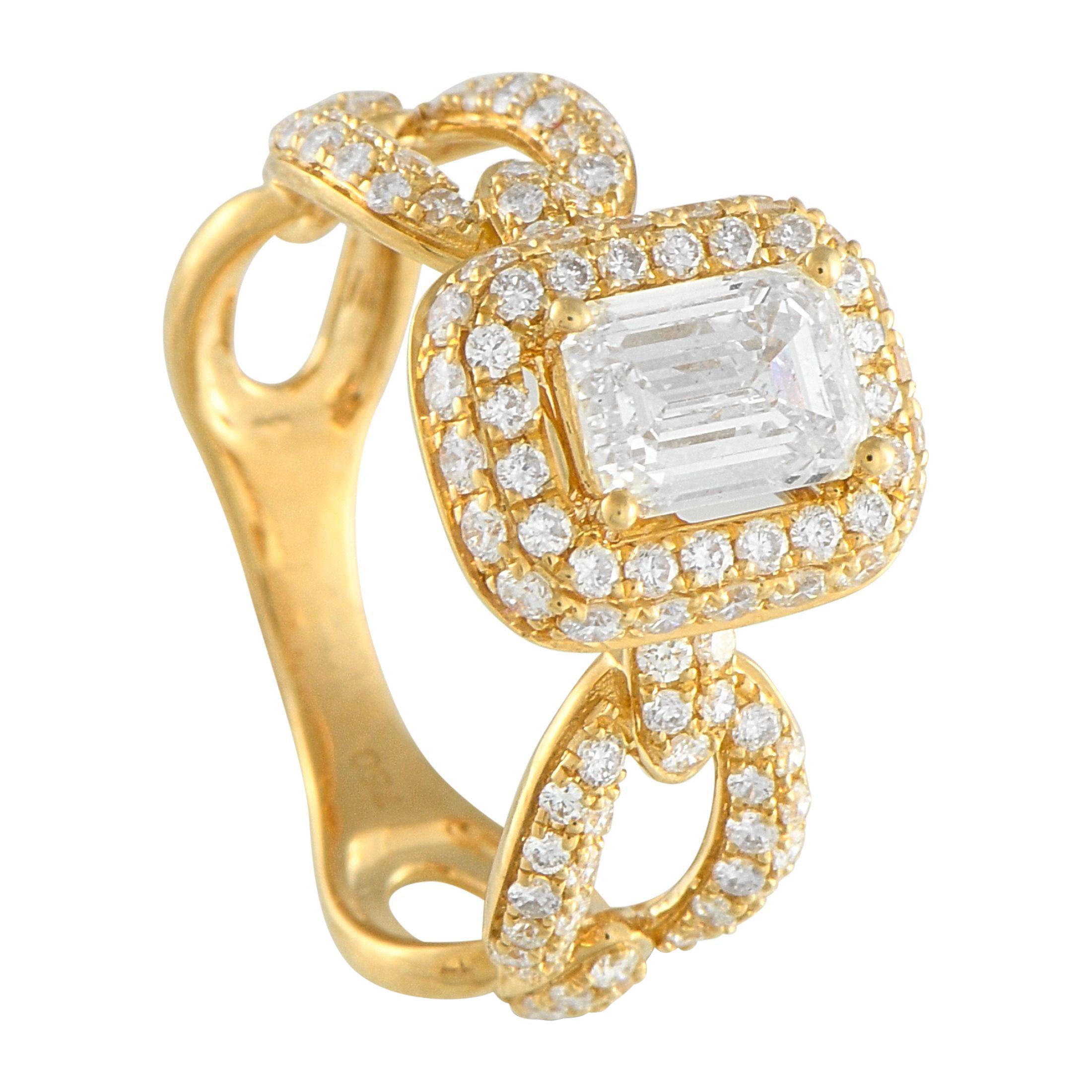 Bague à maillons en or jaune 18K avec diamant ovale de 1,80ct en vente