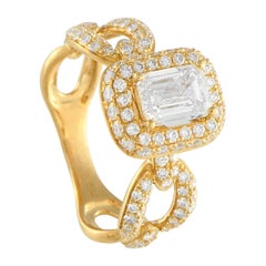 Bague à maillons en or jaune 18K avec diamant ovale de 1,80ct