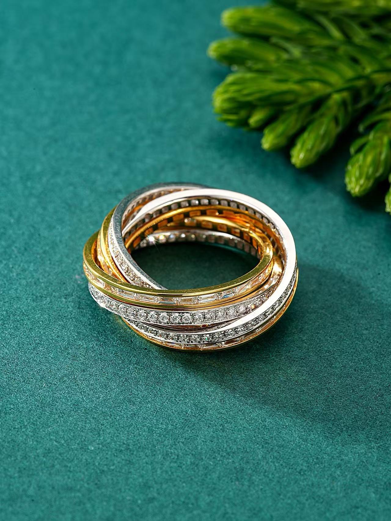 Modern 18K Yellow and White Gold Multi Diamond Band Rings 3.058 Carat For Sale