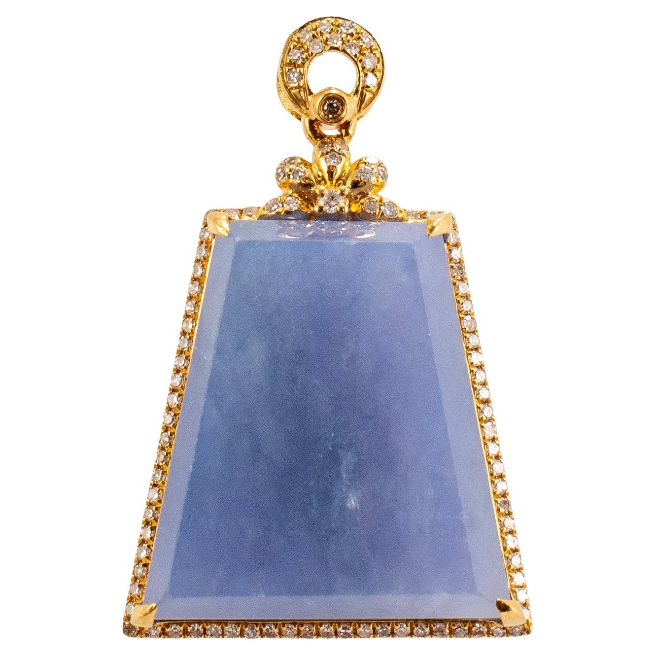18K Yellow Gold 18.40ct Purple Burmese Jadeite Jade Halo Diamond Charm Pendant For Sale