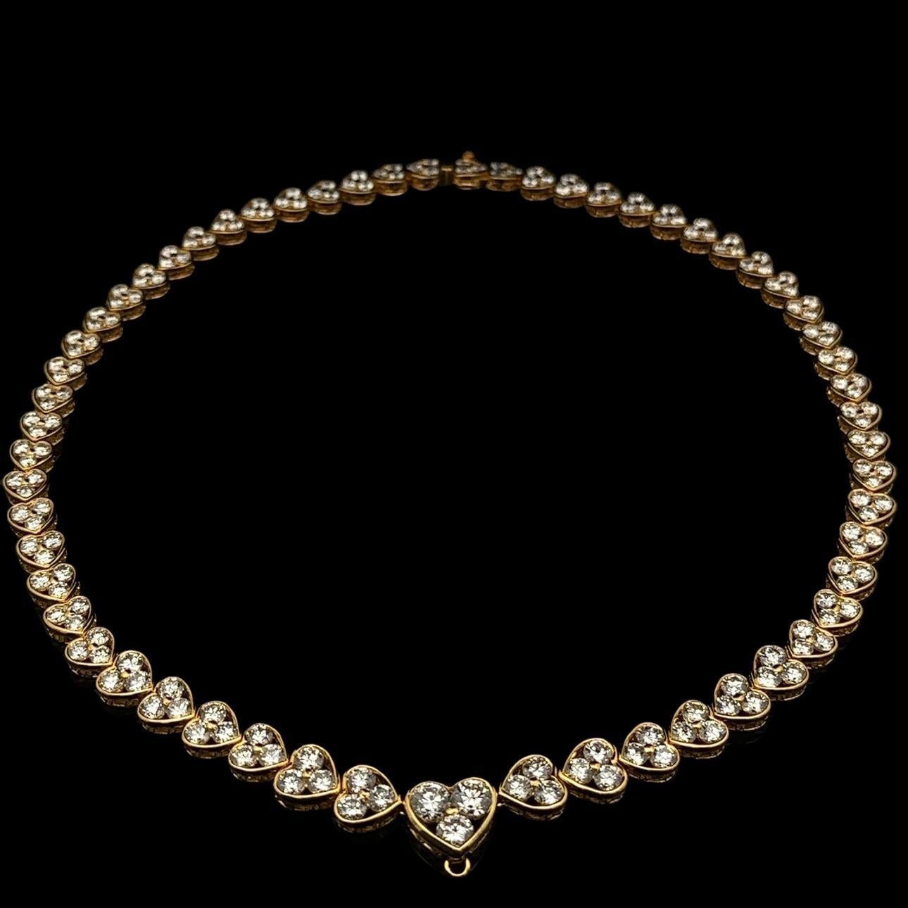 Collier tennis en or jaune 18 carats avec diamants taille cœur de 18,41 carats Pour femmes en vente