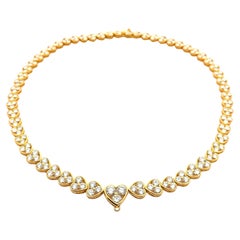 18k Yellow Gold 18.41ctw Fiery Diamond Graduated Heart Line Tennis Necklace