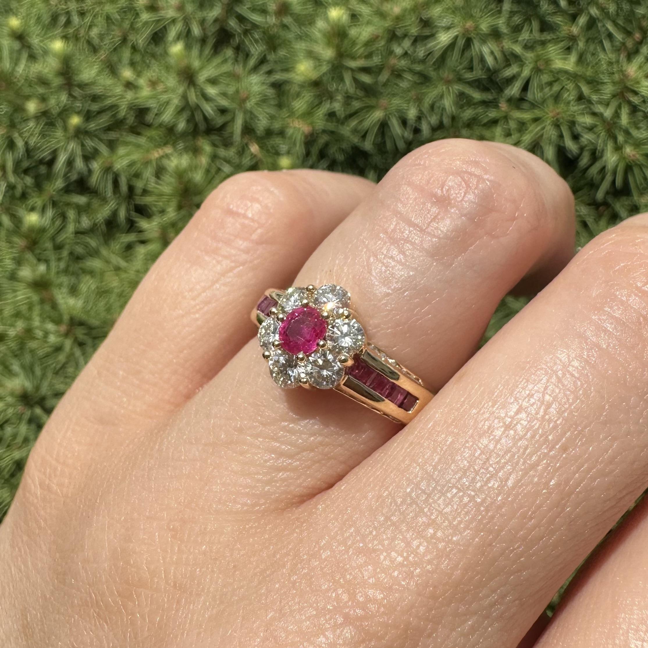 18k Yellow Gold 1.84ctw Quality Oval Ruby & Diamond Flower Cluster Ring For Sale 6
