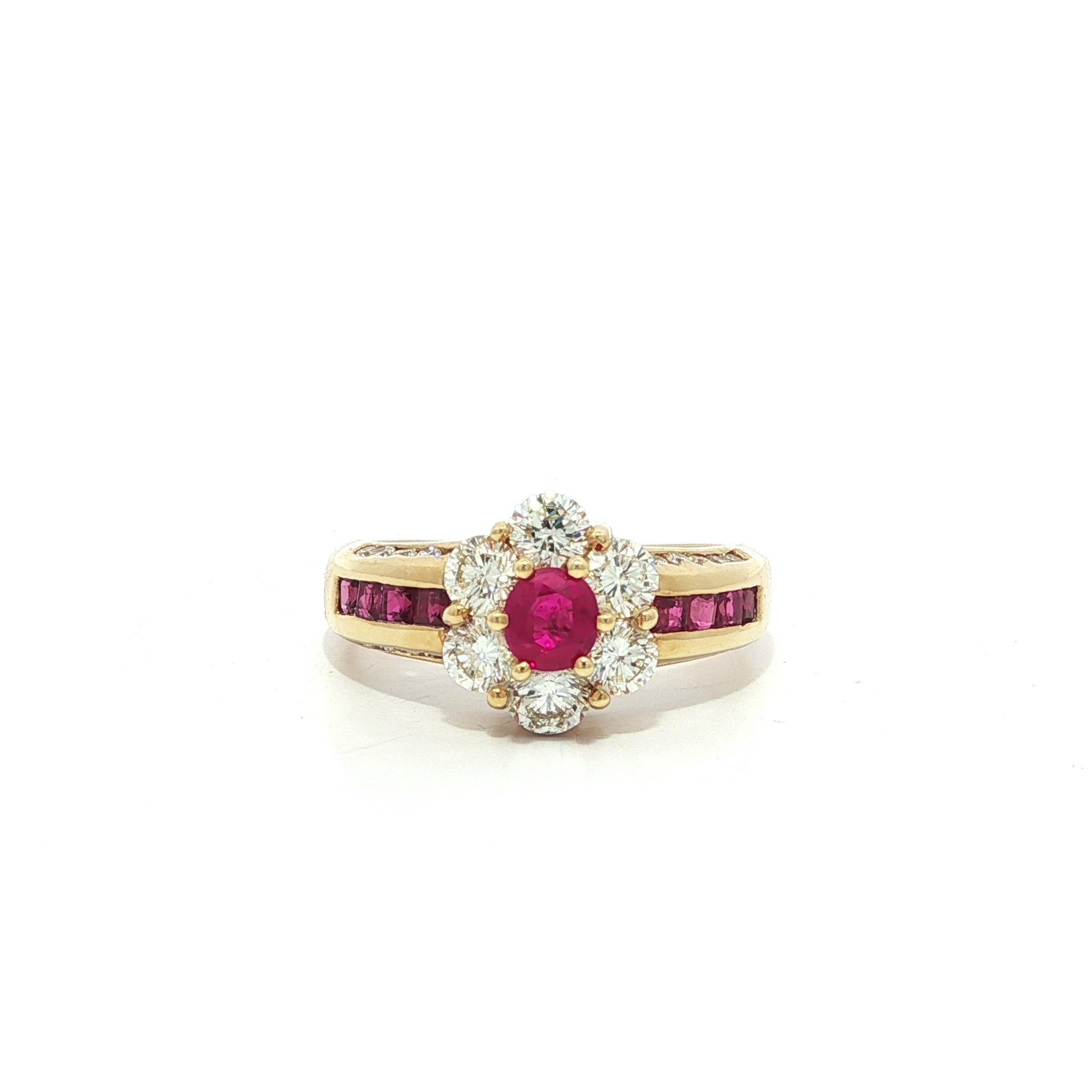 –Stone(s)–
Natural Genuine Ruby - (1) Oval Brilliant Cut & (8) Square Cut- Prong & Channel Set - Rich Pinkish Red Color - 0.81ctw (exact)
(26) Natural Genuine Diamonds - Round Brilliant Cut - Prong & Channel Set - Nice Brilliant White Diamonds -