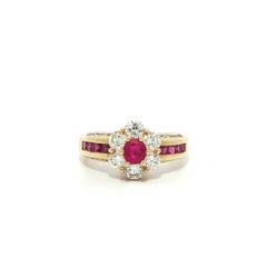 18k Yellow Gold 1.84ctw Quality Oval Ruby & Diamond Flower Cluster Ring