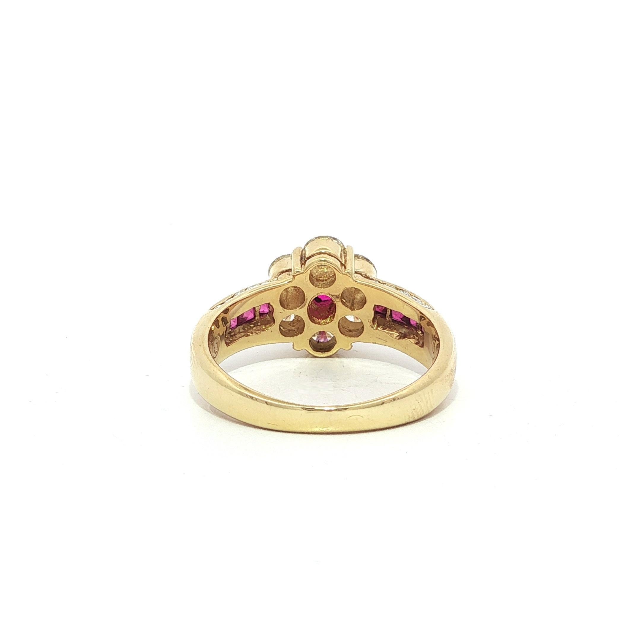18k Yellow Gold 1.84ctw Quality Oval Ruby & Diamond Flower Cluster Ring For Sale 1