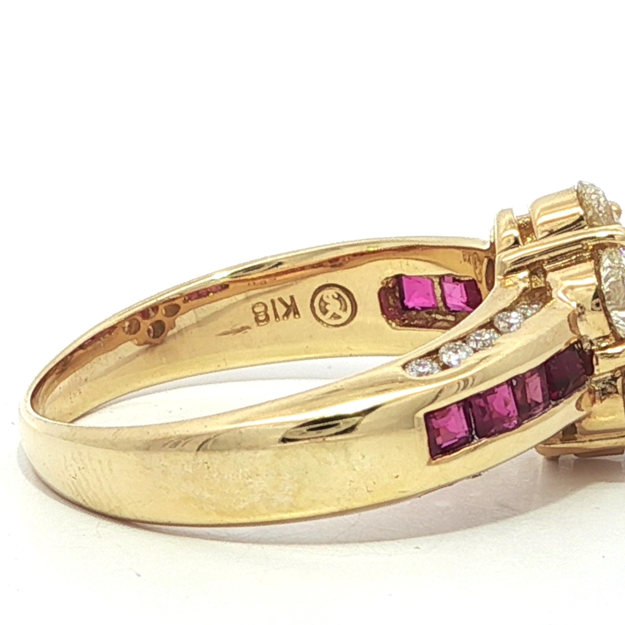 18k Yellow Gold 1.84ctw Quality Oval Ruby & Diamond Flower Cluster Ring For Sale 3