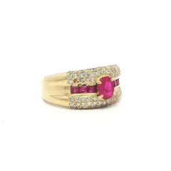Bague à large bande en or jaune 18k 1.88ctw High Quality Oval Square Ruby & Diamond