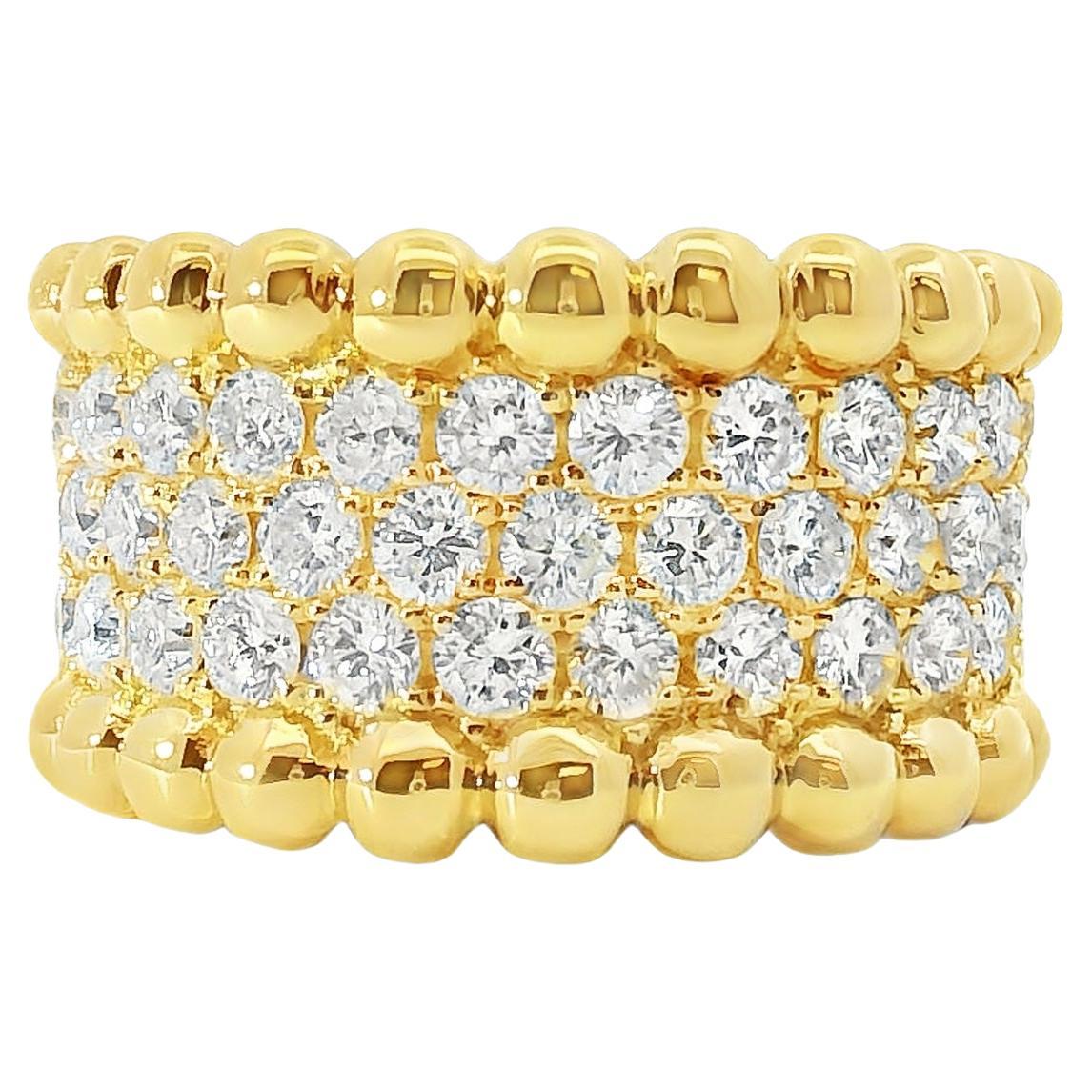 Bague en or jaune 18k à larges pavés de diamants ronds naturels de 1,90ct