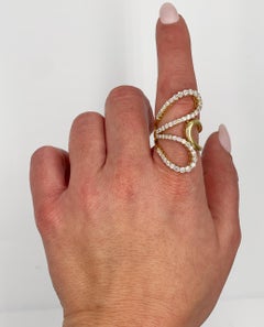 18K Yellow Gold 1.92 Carat Diamond Sculptural Half Butterfly Asymmetric Ring