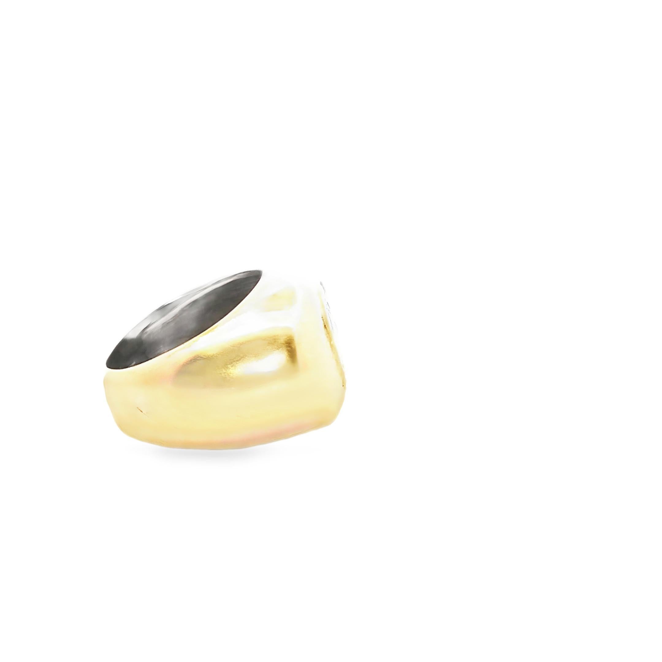 Rétro Anello con pietra lunare 1950 in oro giallo 18K in vendita