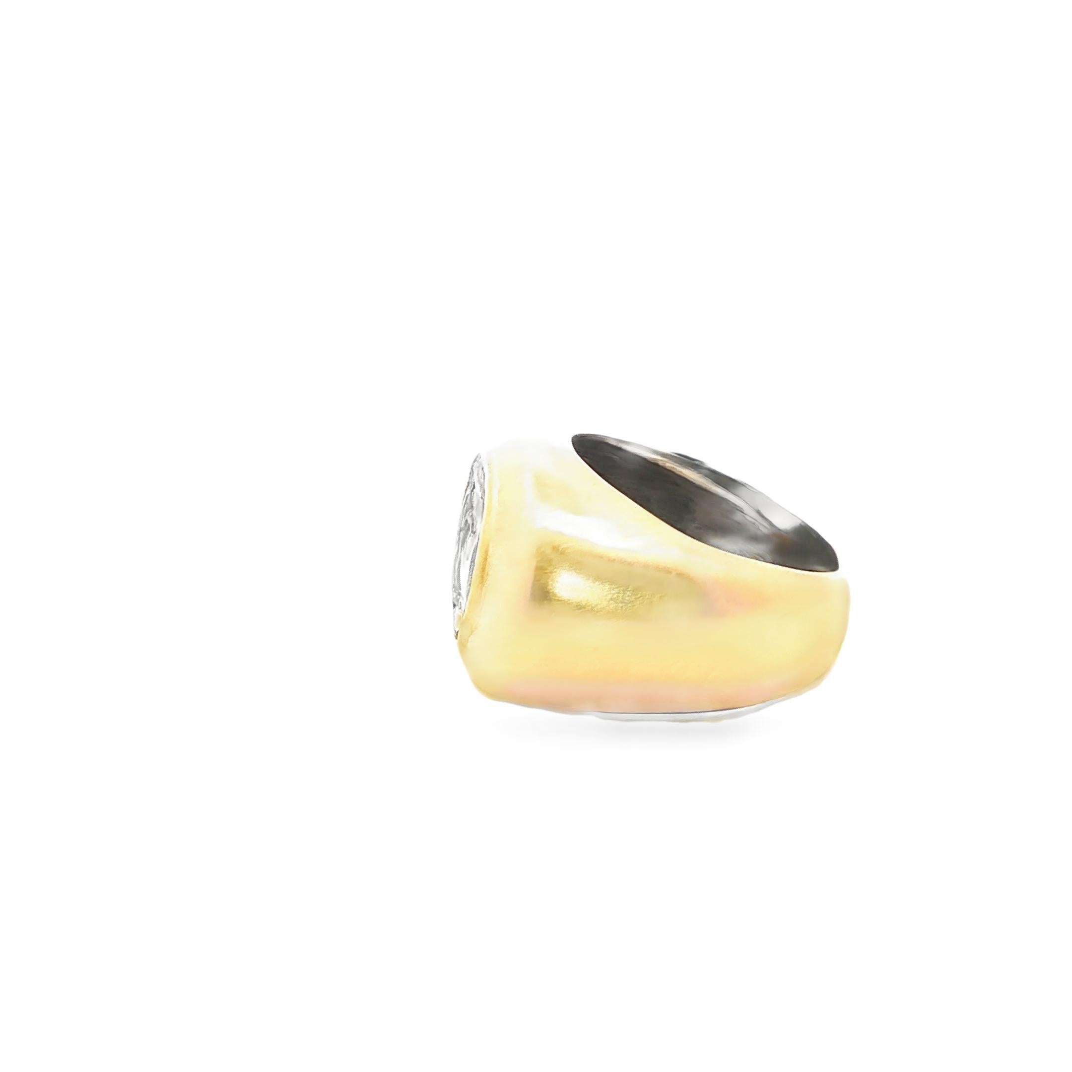 Perlina Anello con pietra lunare 1950 in oro giallo 18K in vendita